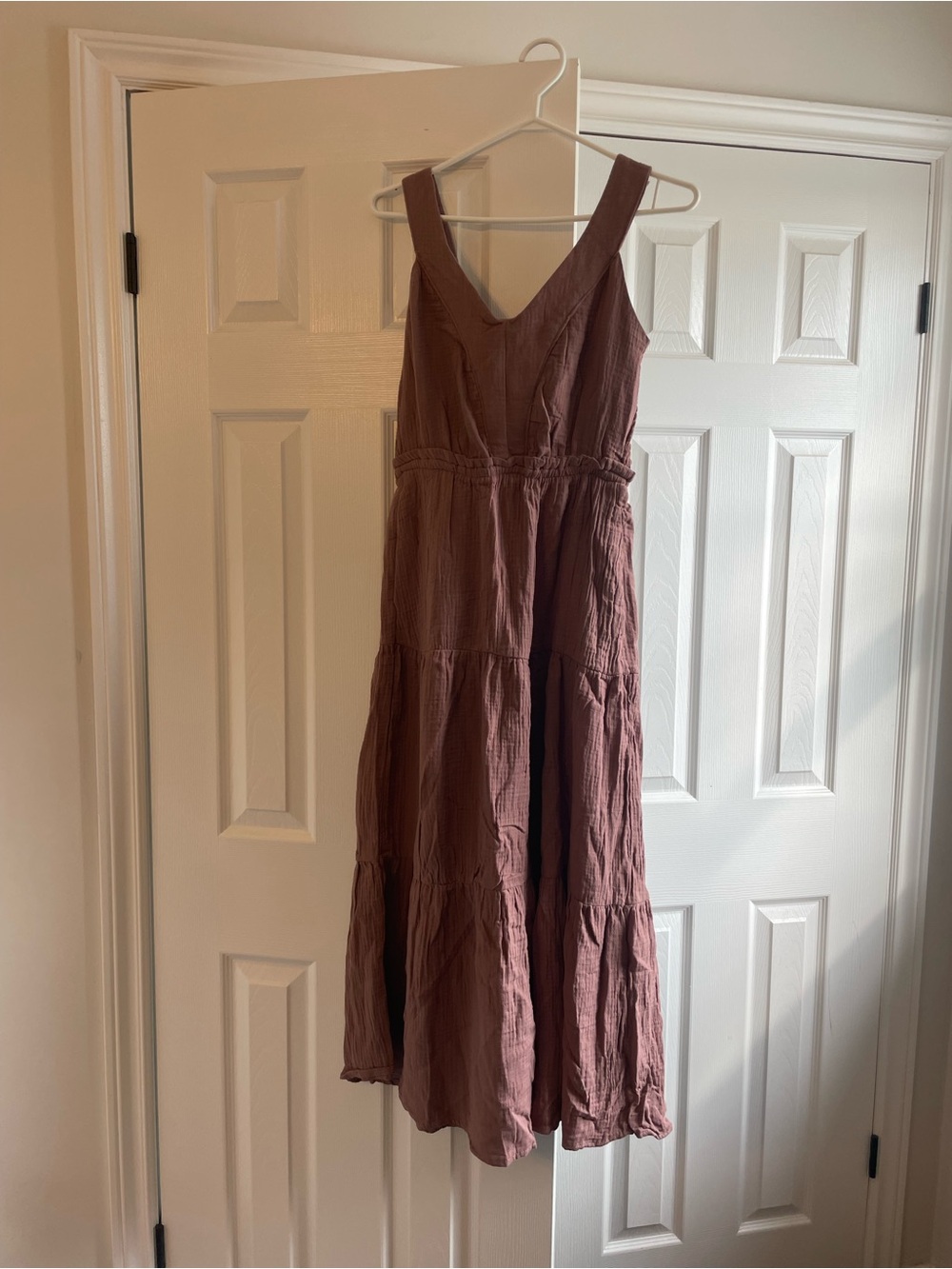 Tiered Sleeveless V-Neck Women’s maxi Dress in Dusty Mauve